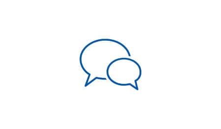 Two blue outline speech bubbles, one larger and one smaller, overlapping slightly.