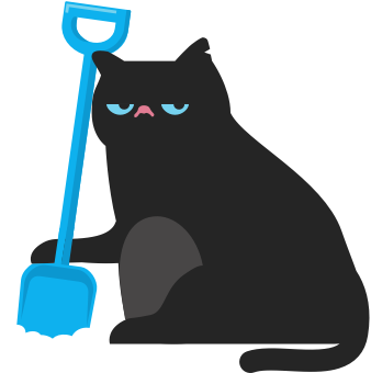 An cartoon black cat with a blue spade. 