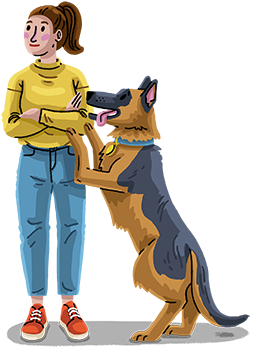 Dog jumping up at owner