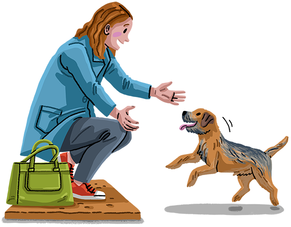 Dog greeting owner