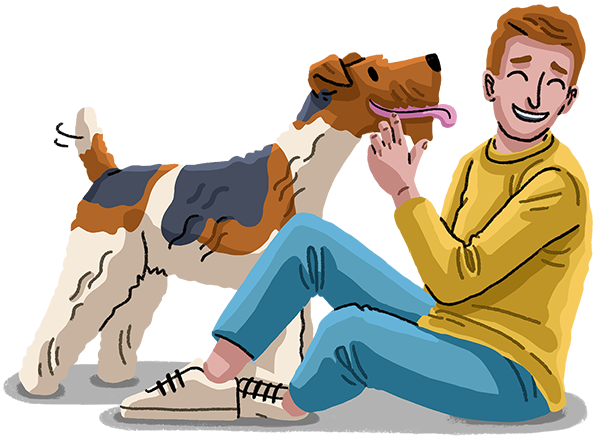 Dog licking owner