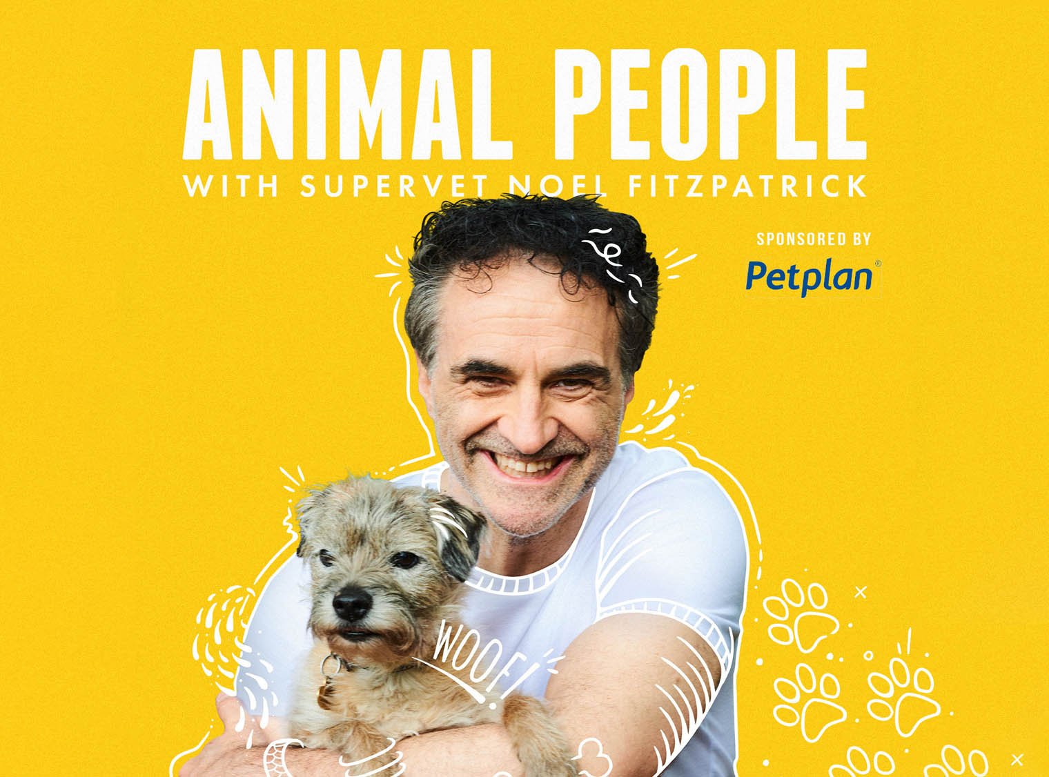 Veterinarian Noel Fitzpatrick holding a small dog, with "Animal People" and "Sponsored by Petplan" text.